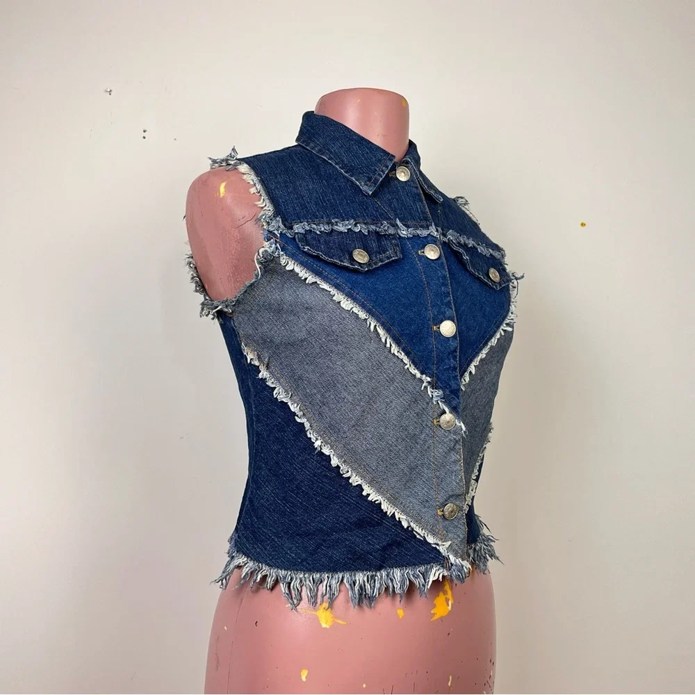 Vintage Big Time Denim Vest with Frayed Edges - Picture 2 of 8
